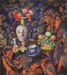 Stillleben mit Porzellan und Blumen, 1913