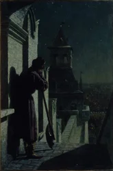 Strelets auf dem Moskauer Kremlturm bei Mondschein, 1890er