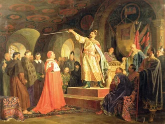 Prinz Roman von Halych-Volhynia empfängt die Botschafter von Papst Innozenz III.