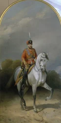 Porträt des Kaisers Alexander III. 1845-1894 in der Uniform des Husarenregiments der Leibgarde, 1881