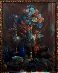 Stillleben (Vasen, Blumen und Früchte)