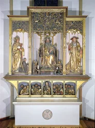 Gruppe von Holzskulpturen, vom Isenheimer Altar, um 1490