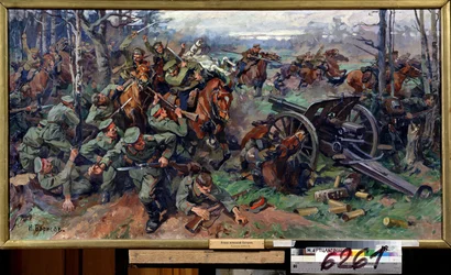 Die russische Kavallerie greift die deutsche Artillerie 1915 an