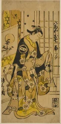 Der Schauspieler Segawa Kikujiro I als Oshichi im Stück "Shochikubai Kongen Soga," aufgeführt im Ichimura Theater im dritten Monat, 1732