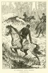 Ein australischer Ureinwohner auf der Spur (Gravur)