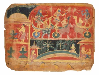 Illustration für Bhagavata Purana, die Rukmini-Haran Schlachtszene