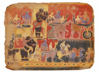 Illustration für Bhagavata Purana, die Rukmini-Haran, erste Hälfte des 16. Jahrhunderts