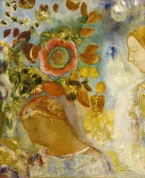Zwei junge Mädchen inmitten von Blumen