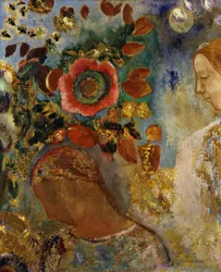 Zwei junge Mädchen mit Blumen, 1912