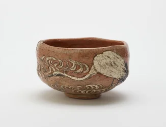 Kenzan-Teeschale mit Kranich- und Wasserdesign, spätes 19. Jahrhundert