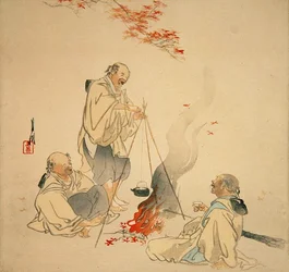 Sake trinken unter einem Ahornbaum, ca. 1890er-1900er