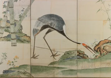 Kraniche, Kiefern und Bambus, 17. Jahrhundert (Paar von Wandschirmen)