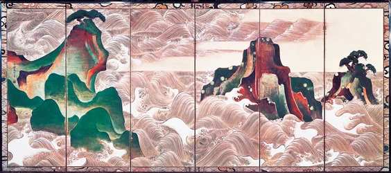 Wellen bei Matsushima, sechsteiliger Wandschirm von Ogata Kōrin (1658-1716)