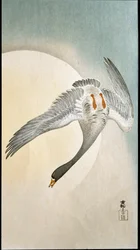 Flug der Ente im Mondlicht. Xylographie und japanischer Druck von Ohara Koson