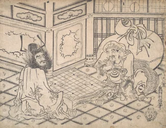 Daikoku und Shoki spielen Schach, ca. 1730