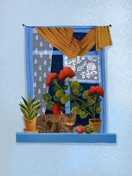 Gemütliche Katze am Fenster