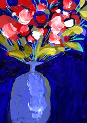 Lebendige Rote Blumen Blaue Vase