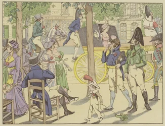Napoleon gründet den Orden der Ehrenlegion. Pariser imitieren sein Band, indem sie rote Nelken tragen, 19. Mai 1802