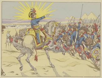 Napoleon inspiriert seine Truppen in der Schlacht bei den Pyramiden, Ägypten, 21. Juli 1798