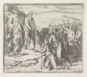 Moses zeigt die Gesetzestafeln