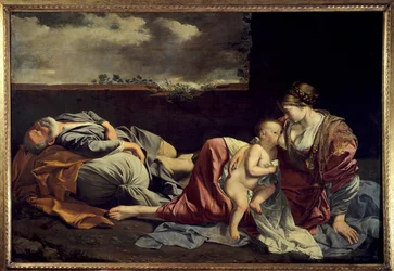 Die Rast der Heiligen Familie während der Flucht nach Ägypten Gemälde von Orazio Gentileschi (1562-1647) 17. Jahrhundert Paris, Louvre Museum