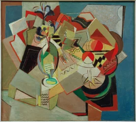 Komposition mit Iris und Orangen