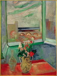 Levanto I: Blumenstrauß am Fenster mit Brücke