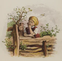 Nachdenkliches Mädchen, das sich auf einen Zaun lehnt