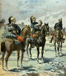 Französische Dragoner kommunizieren mit Brieftauben