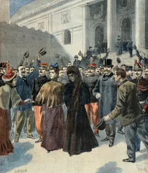 Die Witwe des Oberst Hubert Henry verlässt den Justizpalast (Dreyfus-Affäre)