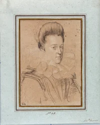 Porträt von Eleonore de Medicis (Eleonora de Medici) (1567-1611), Ehefrau von Vincent I. von Gonzague, Herzog von Mantua (Vincenzo I. Gonzaga, Herzog von Mantua) (1562-1612). Zeichnung von Ottavio Leoni (1578-1630) Genua, Musei di Strada Nuova, Inv. 2432