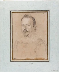 Porträt von Vincenzo I. Gonzaga, Herzog von Mantua (1562-1612). Zeichnung von Ottavio Leoni (1578-1630). Genua, Musei di Strada Nuova, Inv. 2440
