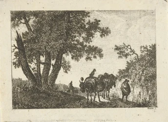 Landschaft mit Packeseln und Reisenden