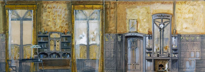 Projekt für das Arbeitszimmer von Großherzog Ernst Ludwig von Hessen-Darmstadt, entworfen von Otto Eckmann. 19. Jahrhundert