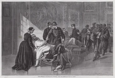König Wilhelm I. von Preußen trifft verwundete Soldaten im Palais de Versailles, Frankreich, Deutsch-Französischer Krieg