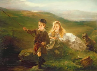 Zwei Kinder beim Angeln in Schottland