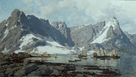 Verschneite Landschaft von Reine, Lofoten