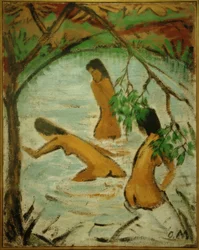 Drei Badende im Wasser