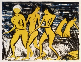 Fünf gelbe Akte am Wasser