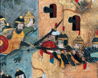 Kampfszene zwischen der osmanischen Armee von Murad III. (1546-1595) und den Verteidigern einer Festung