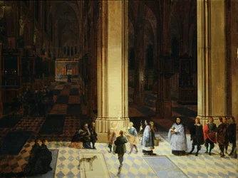 Innenansicht der Kathedrale von Antwerpen bei Nacht, Mitte des 17. Jahrhunderts