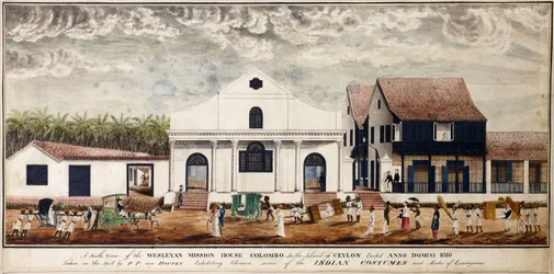 Eine Südansicht des Wesleyanischen Missionshauses, Colombo auf der Insel Ceylon, errichtet Anno Domini 1816