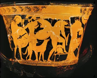 Krieger, die ihre Rüstung anlegen