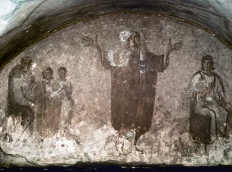 FRÜHCHRISTLICHE KUNST: Katakomben von St. Priscilla. Cubiculum der Velata, Ende des 3. Jahrhunderts (Fresko)