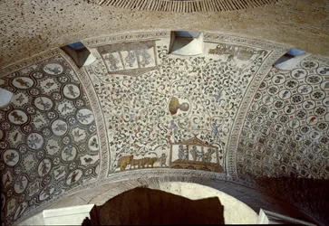 Frühchristliche Kunst: Ernteszene (Detail eines Mosaiks, 4. Jahrhundert)