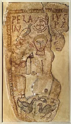 Frühchristliche Antike: „Darstellung des Asketen Mönchs Pelagius“ Grabmosaik aus Tunesien.