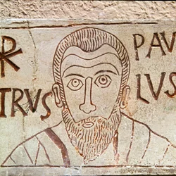 Darstellung des Heiligen Paulus. Graffito aus dem 1. Jahrhundert n. Chr. aus Aquileia, Italien. Aquileia, Museo Nazionale Paleocristiano