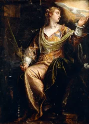 Die heilige Katharina von Alexandria im Gefängnis, der Heilige Geist darüber