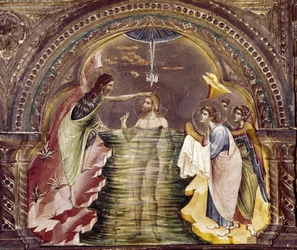 Die Taufe Jesu, Detail des Polyptychons von Santa Chiara (circa 1350)