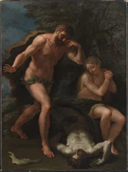 Adam und Eva beklagen den Körper von Abel